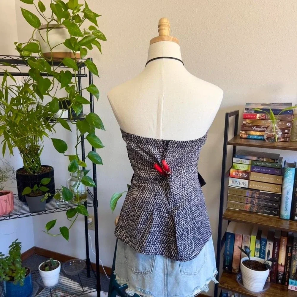 Vintage Y2K 2000s Bow Tube Top Strapless Womens Medium Office Siren Goth Glam‎ - Picture 5 of 7